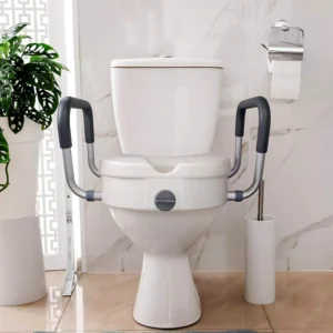 Adjustable Height Raised Toilet Seat with Safety Handrails