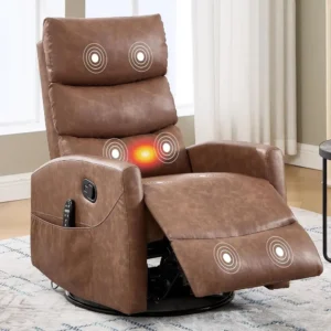 Adult Swivel Rocker Recliner with Overstuffed Glider, Massage & Heat